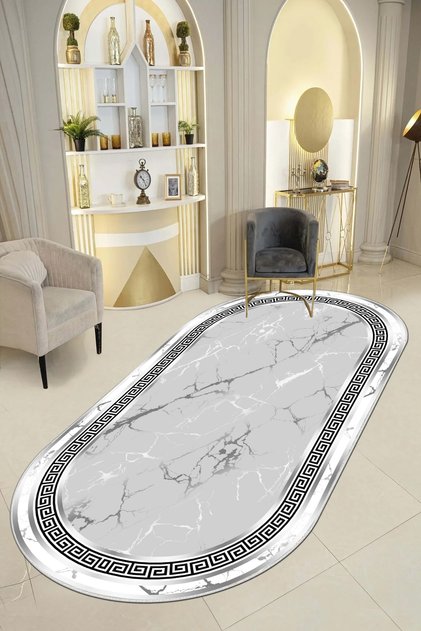 Kaymaz Tabanlı Yıkanabilir Baskılı Oval Halı Yolluk Mutfak Halısı