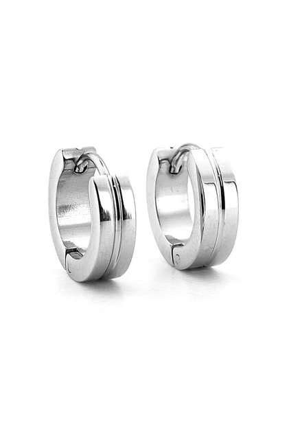 One Line Blunt Cut Glossy Stainless Steel Hoop Men's Earrings ER006