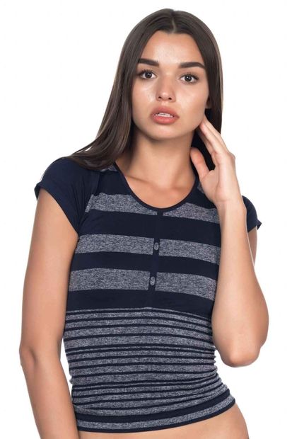 Genel Markalar Lacivert Emay 5026 Soft Seamless T Shirt - Kadın Lacivert Dikişsiz T-shirt - 3