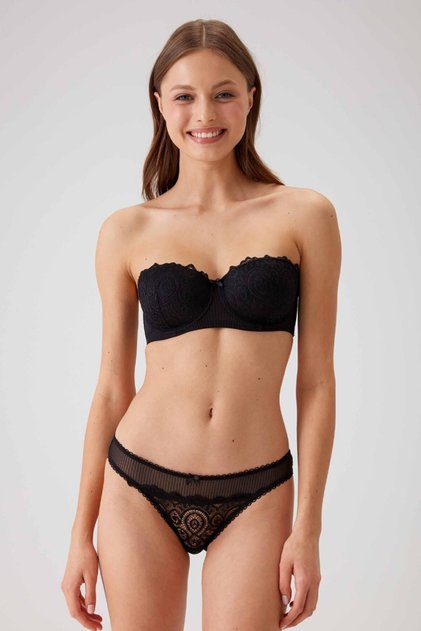 Set sutien fără bretele cu sârmă, negru, 4741 pentru femei