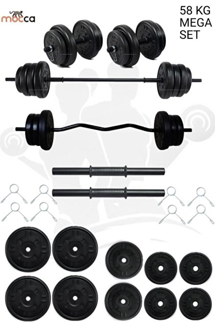 Mocca Style 58 Kg Z-barlı Megaset Halter Seti Ve Dambıl Seti