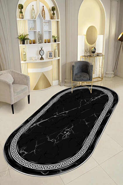 Halise Home Kaymaz Tabanlı Yıkanabilir Baskılı Oval Halı Yolluk