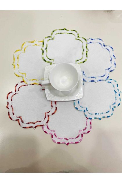 6 Different Colors Linen Double Wrap Marbled Patterned Embroidered Coffee Side Cocktail Napkin & Coaster