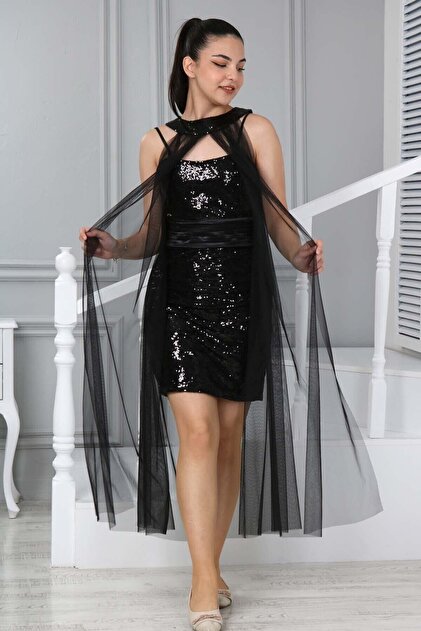 Jannock Children Teenage Girls Black Short Evening Dress Graduation Wedding Prom  Gown- Trendyol
