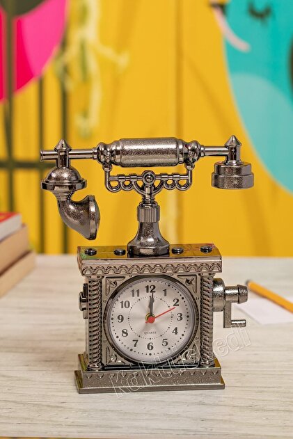 KaktüsKedi Vintage Telefon Model Nostaljik Dekoratif Masa Saati