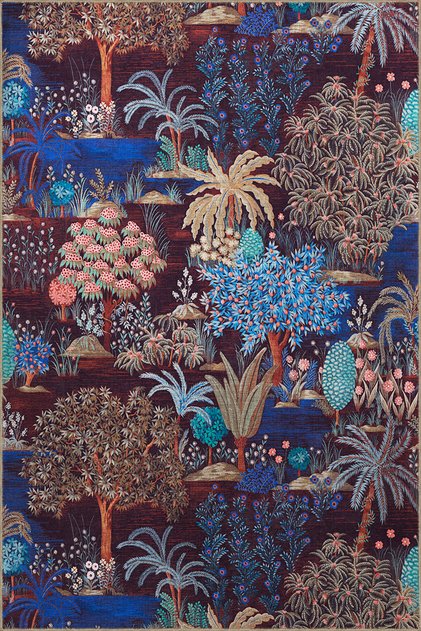 Tapestry Design Multicolor Tree and Floral Pattern Vintage Decorative Carpet 3355
