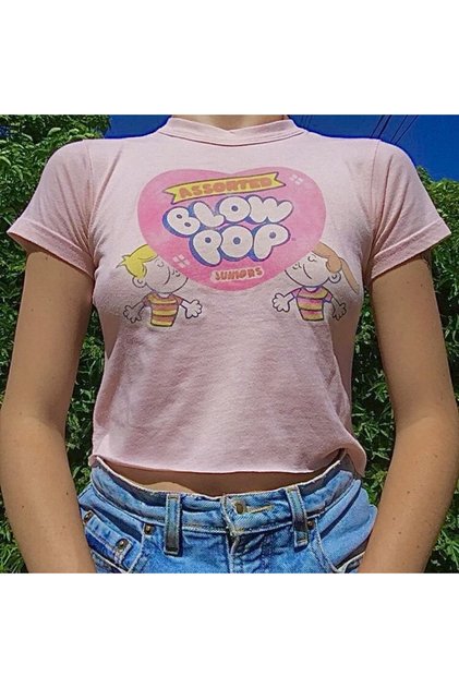 Y2k Blow Pop Aesthetic نصف تي شيرت بلوزة قصيرة