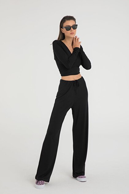 Ultra Soft Lace-Up Trousers Black