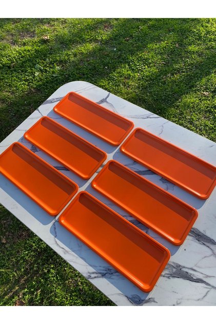 6-Piece Baton Orange Metal Single Person Decorative Candle, Tea, Coffee and Cake Serving Presentation Tray