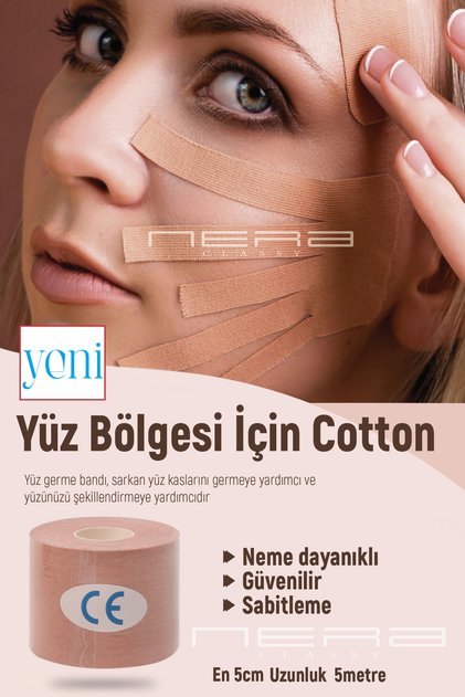 Yüz Gerdirme Bant - Yüz Yogası Yüz Bölgesi Için Therapy Cotton - Kırışıklık Oluşumunu Engelleme Bant