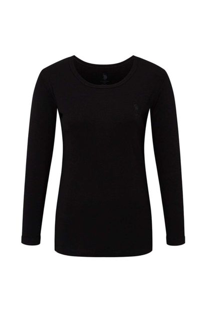 U.S. Polo Assn. Kadın Siyah Termal Uzun Kol T-shirt - 1