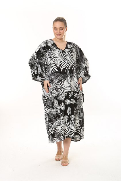 ROCHIE CAMASĂ CU MĂRIME MARE, CU DECOLTEU ÎN V, ALB, NEGRU