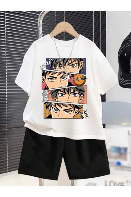Children's Character Printed Top and Bottom Set Cotton Shorts T-Shirt Set