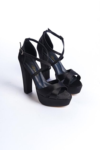 ALPELLİByAlp Women's Black Satin Cross Platform Heeled Evening Dress Shoes-  Trendyol