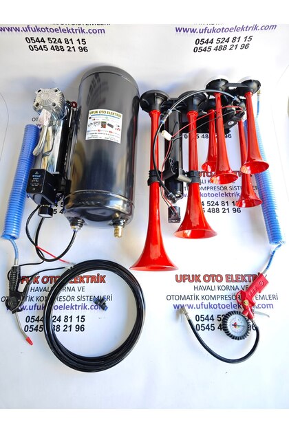 büyük kafa hido 6 Borulu Dadan Yankılı Korna Otomatik Sistem Havalı Korna Ful Set