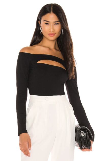 Women's Black Long Sleeve Open Shoulder Blouse