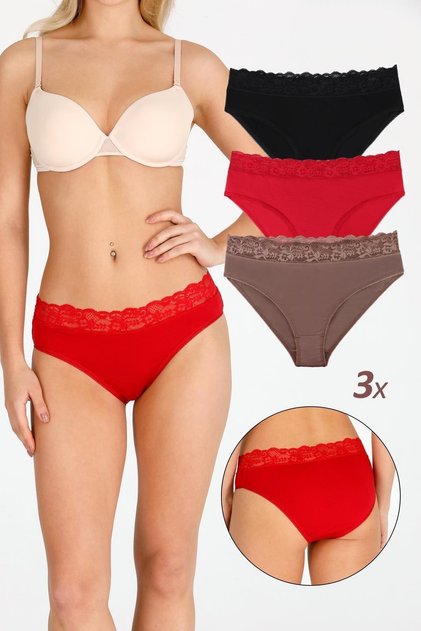 Women's Special Fabric Bamboo Waist Lace 3-Piece Panties Set Model-5