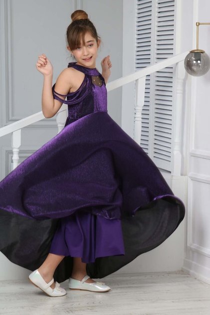 Girl's Monorail Satin Fabric Evening Dress Graduation Gown