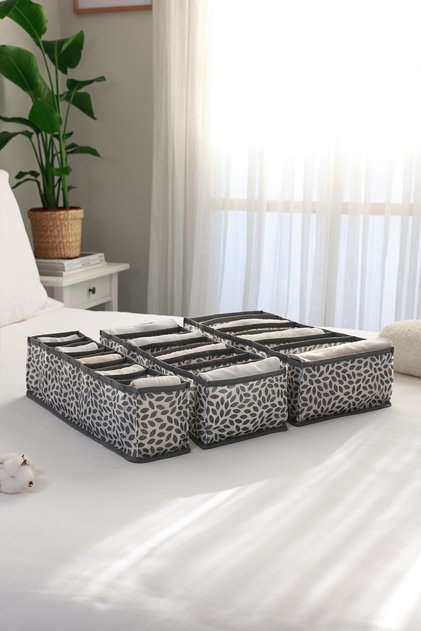 Set of 3 Leaf Gray Cabinet Drawer Inside Accordion Type Folding Laundry Organizer