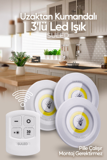 ◆コイズミ◆LED照明器具◆AD1147B27◆Z-2601DL5◆ SULED Pilli Uzaktan Kumandalı Montajsız Yapışkanlı 3'lü Spot Led