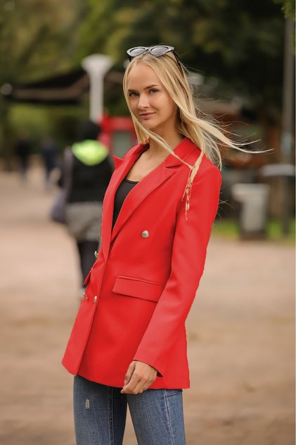 Kırmızı Kruvaze Blazer Ceket