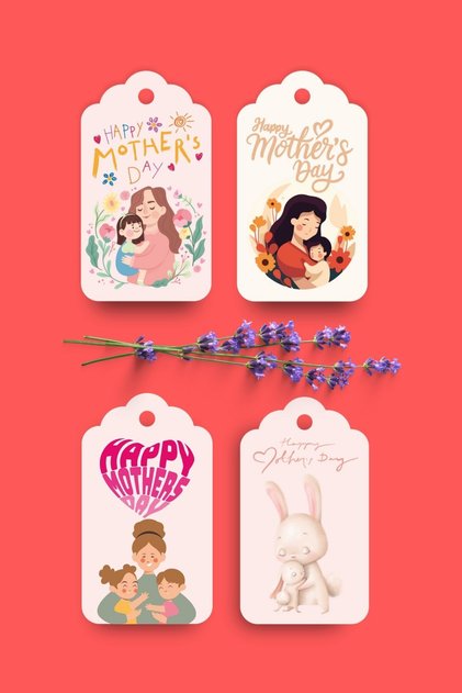Mother's Day Special Themed Perforated Ornament Tag Cardboard Gift Product Tags 40 Pieces