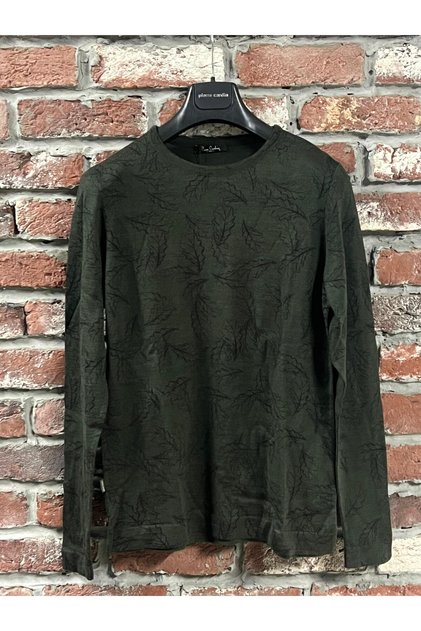 Printed Green Crew Neck Knitwear Sweatshirt