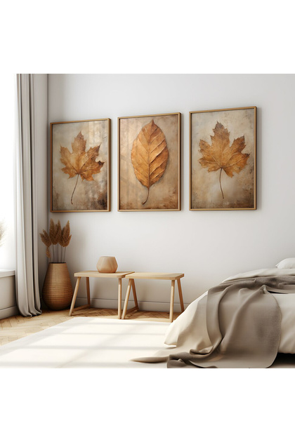 3 Piece Wooden Framed Painting Set Yellow Leaf