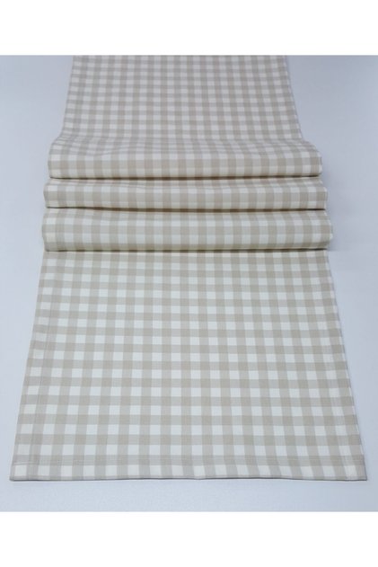 Beige Checked Duck Fabric Stain Resistant Runner 40x150 cm