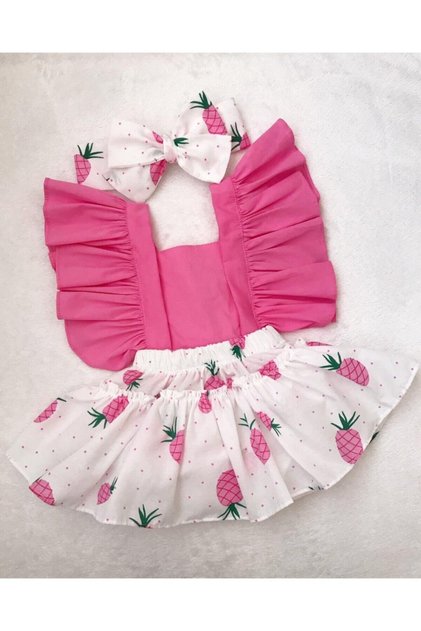 Pink Pineapple Pattern Salopet Bandana Set