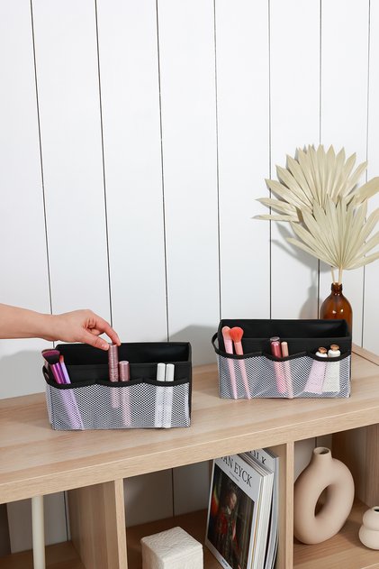Set of 2 Black Makeup Cosmetic Organizer Organizer Makeup Box