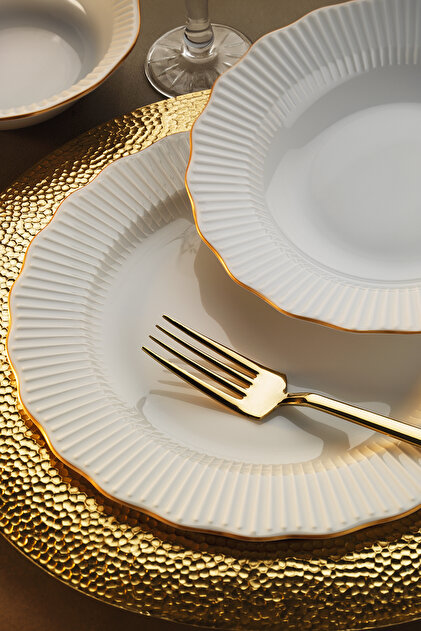 Porland Frilly 18 Parça Yemek Takımı Gold Fileli - Fiyatı, Yorumları