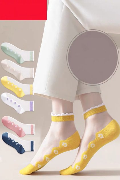 6 Pairs Floral Patterned Women's Tulle Socks