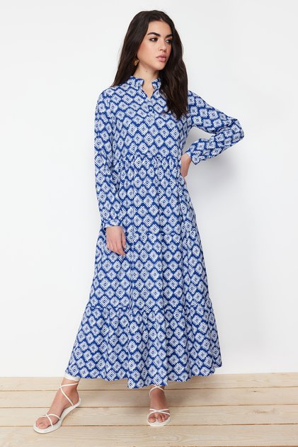 Saks-Gürtelrock, Volant, Blumenmuster, gefüttertes Webkleid TCTSS23EB00111