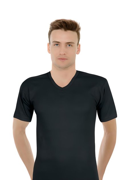 Ribana Men's V-Neck Half Sleeve Undershirt-100% Cotton