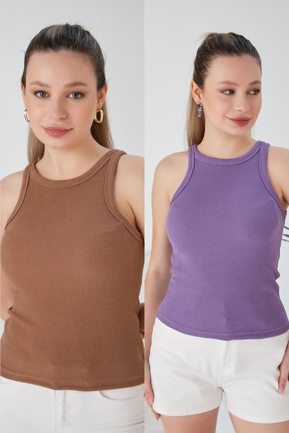 Biscuit Lilac 2-Piece Fitted/Fitted Stretch Knitted Blouse Set