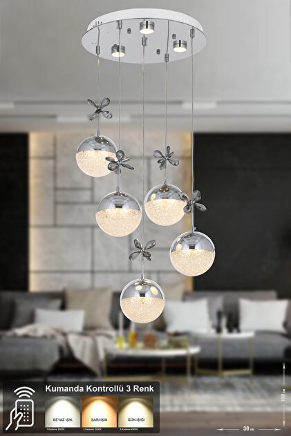 Avizemoda Forde 5'li Power Ledli Kumandalı Modern Lüks Sarkıt