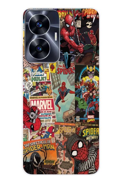 Realme C55 Compatible Spiderman Collage Patterned Transparent Phone Case