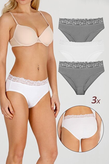 Women's Special Fabric Bamboo Waist Lace 3-Piece Panties Set Model-6