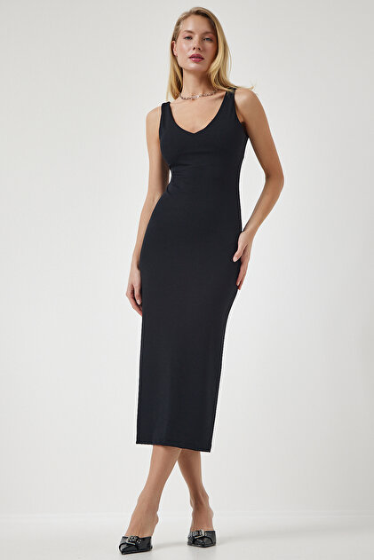 strapless open back dress Ruby Rib Knit Dress in Butter