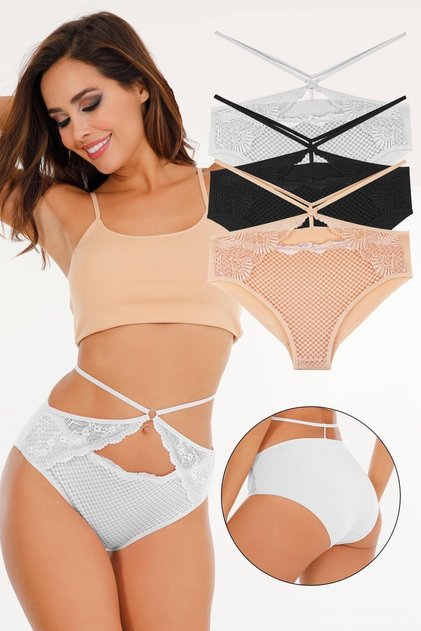 Women's Lace Waist Drawstring Bato 3-Piece Panties Set - Kts2078 (Wide Size)