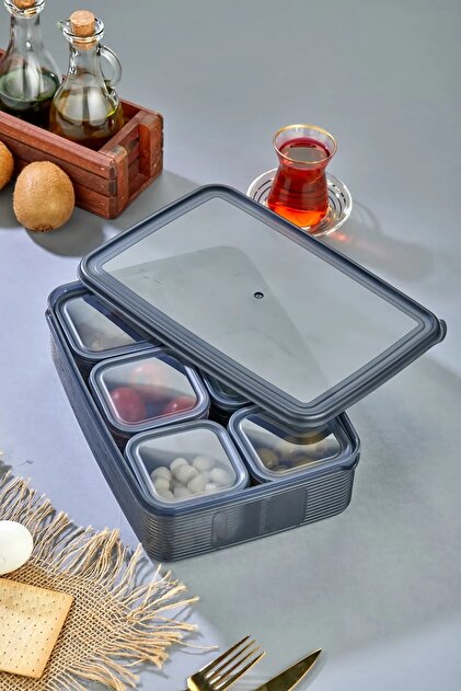 Tinsmith 7 PARÇA Kare Tepsili Ve Bölmeli Kapaklı Çizgili Vakumlu