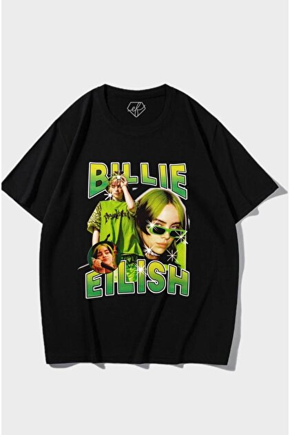 Gothicas Siyah Unisex Billie Eilish Karakter Tişört Streetwear