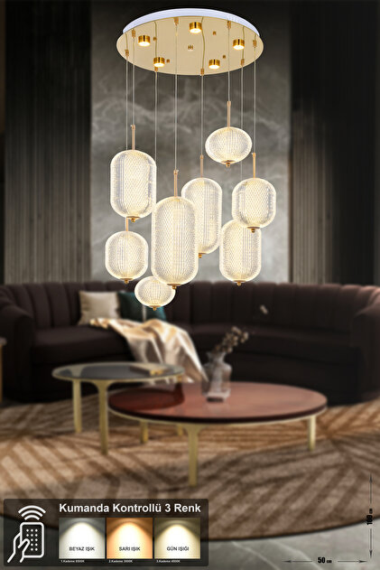 Avizemoda Torino 8'li Power Ledli Kumandalı Modern Lüks Sarkıt