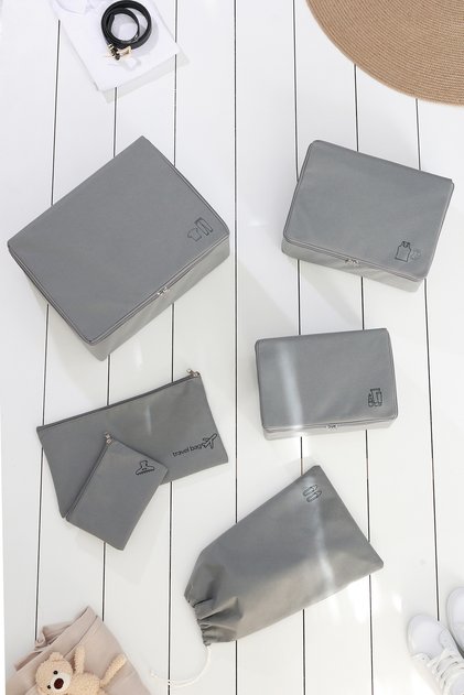 6'lı Gri Valiz Düzenleyici Bavul İçi Organizer Set Seyehat Hurcu