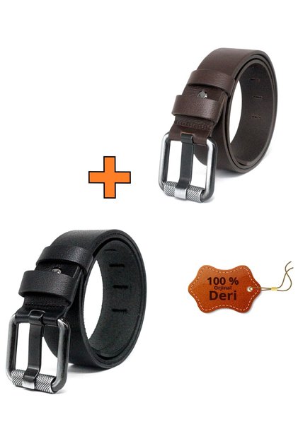 2 Pieces 100% Leather Men's Belt 4.5cm Sports Jeans Matching Tubular Buckle