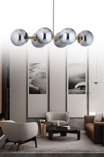 Luxury Modern Tasarım Eskitme 6'li Füme Glop Camlı Avize