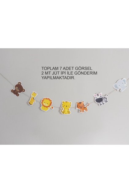 7 Pieces Cute Animals Safari 2 m Birthday Flame with Jute String