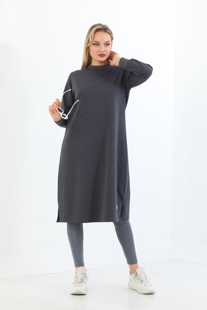 Tesettür Uzun Tunik 110cm Füme 1216