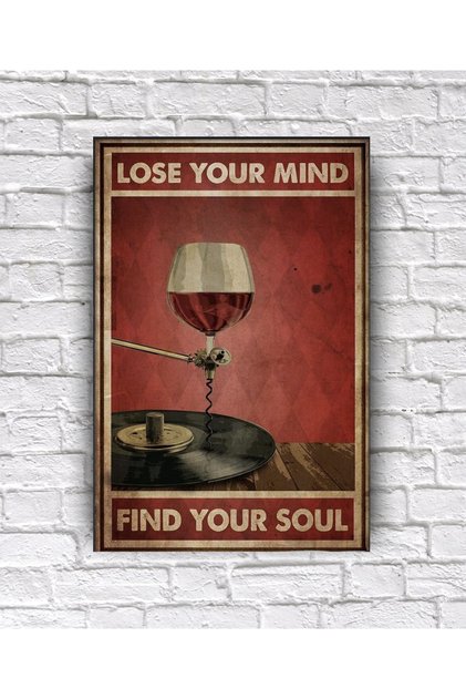 Aşk Şarap Plak Lose Your Mind Yazı Kapı Süsü Duvar dekorasyon Dizayn Konsept Ahşap Tablo (19x28cm)